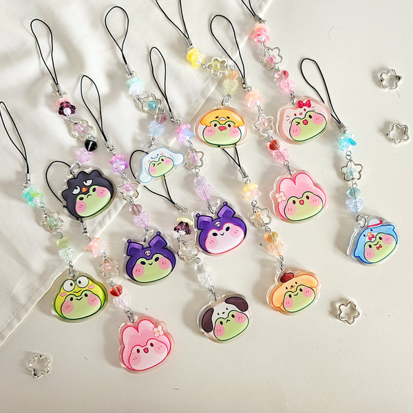 assorted cute character frog beaded phone charm