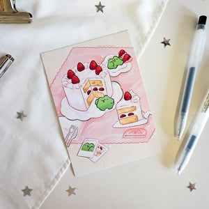 strawberry cake frog art print