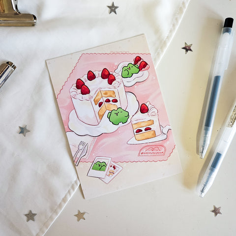 strawberry cake frog art print