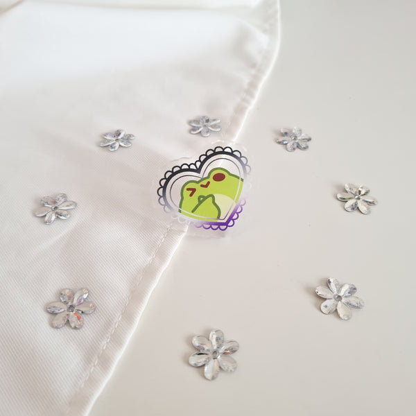 frog pride heart acrylic pin