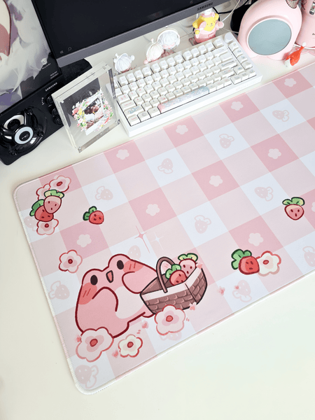 Strawberry Picnic Frog Deskmat